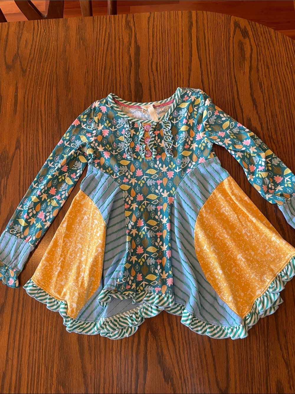 Matilda Jane Teal Floral Long Sleeve Tunic with Mustard Panels